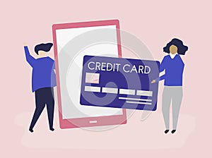 People making an online credit card transaction illustration