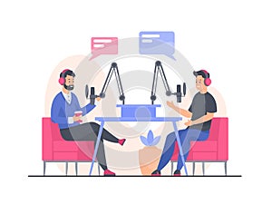 Blogger podcasters streaming concept. Flat vector illustration