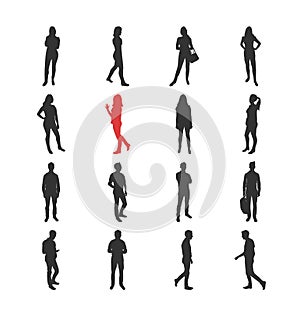 People, male, female silhouelles in different casual common poses