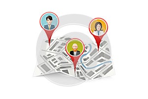 People on map gps location icon isolated