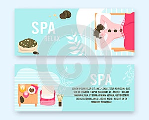 People in massage spa beauty salon flat vector illustration set, cartoon beautiful woman patient relaxing and lying with
