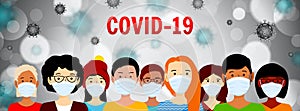 People in medical mask. Wuhan coronavirus outbreak concept. COVID-19 danger and public health risk disease and flu outbreak.