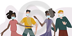 People in medical masks. Despite the danger of getting infected with the virus, people live ordinary lives, they have fun, dance