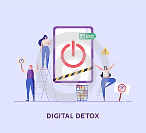 People meditate, clean, step out, relax, read books. Concept of digital detox, disconnecting, abandoning internet, device free