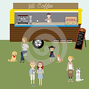 People meeting in the coffee food truck infographics elements.illustrator EPS10