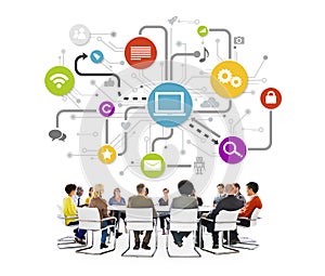 People in a Meeting with Social Networking Concepts photo