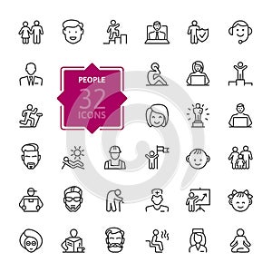 People - minimal thin line web icon set. Outline icons collection
