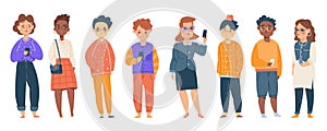 People with mobil phones. Vector set