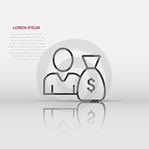 People with money bag icon in flat style. Businessman bag vector illustration on white isolated background. Bank business concept