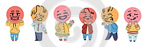 People mood. Funny emoticon. Cartoon person faces. Emotion expression and gesture. Positive or negative emoji icons