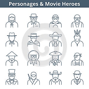 People movie heroes line icon set