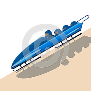 People moving down on bobsled on high speed vector illustration.
