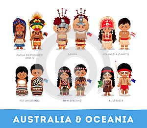 People in national clothes. Australia and Oceania.