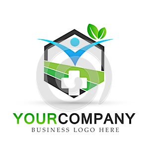 People nature real estate health care, nature Medical building icons symbol logo design on white background