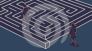 People Navigating Complex Maze Challenge Vector, vector design Generative AI