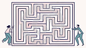 People Navigating Maze Labyrinth Challenge Solve, vector design Generative AI