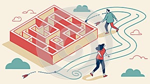 People Navigating a Maze, Problem Solving Vector Concept, vector design Generative AI