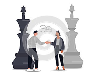 People near chess pieces vector concept