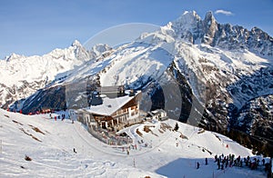 People near self service bar on ski resort