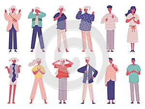 People negative rejection gestures body non verbal communication. Negative body language conversation characters vector photo