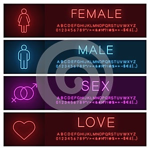 People neon light banner templates set