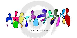 People network concept, crowd of vivid colored people connected with one line, communication creative contemporary idea,