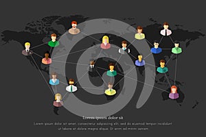 People and network concept on a world map photo