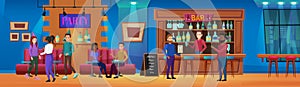 People on nightlife fun bar party vector illustration, cartoon flat friend characters talking, ordering alcohol drinks