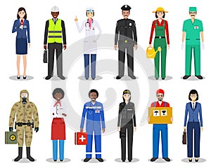 People occupation characters set in flat style isolated on white background. Different men and women professions