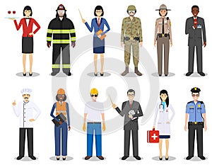 People occupation characters set in flat style isolated on white background. Different men and women professions