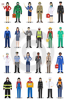 People occupation characters set in flat style isolated on white background. Different men and women professions