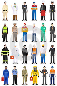 Different people professions occupation characters man set in flat style isolated on white background. Templates for infographic,