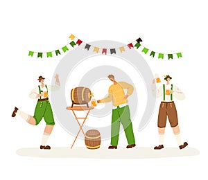 People on octoberfest or beer festival - vector