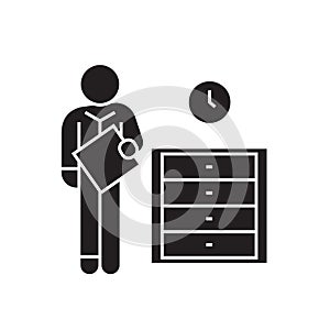 Office archive, archiver black vector concept icon. Office archive, archiver flat illustration, sign