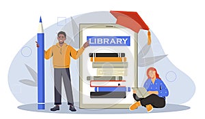 People with online library vector