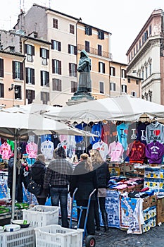 People on open market at Campo de Fiori in Rome