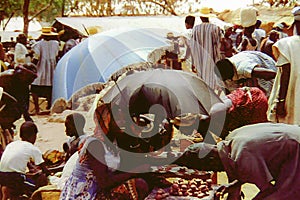 People at an outdoor market in Bolgatanga, Ghana c.1958