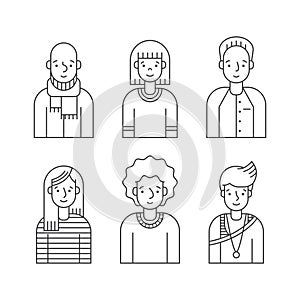 People outline gray icons vector set (men and women). Minimalistic design. Part three.