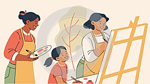 People Painting Together, Creative Art Workshop and Shared Expression, vector design Generative AI