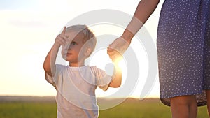 people in the park. mother and son walk at lifestyle sunset in nature in the summer in the park. happy family a kid