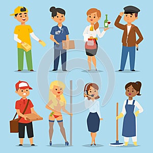 People part-time job professions vector set characters temporary job recruitment concept. Different workers or time