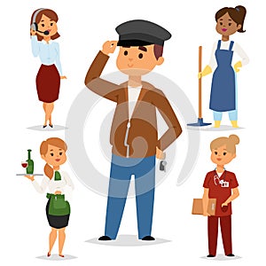 People part-time job professions vector set characters temporary job recruitment concept. Different workers or time