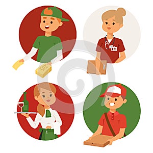 People part-time job professions vector set characters temporary job recruitment concept. Different workers or time