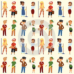 People part-time job professions vector set characters temporary job recruitment concept. Different workers or time