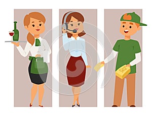 People part-time job professions vector set characters temporary job recruitment concept. Different workers or time