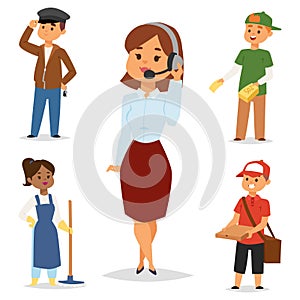 People part-time job professions vector set characters temporary job recruitment concept. Different workers or time