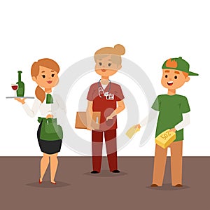 People part-time job professions vector set characters temporary job recruitment concept. Different workers or time