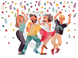 People on party. Cartoon female, excitement dance laughing characters. Isolated dancing women, group friends celebration