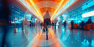 People passing at the airport. Motion Blur. Generative AI