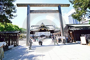 People paying visit at Yasukuni shrine in Tokyo, Japan